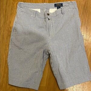 Polo by Ralph Lauren Seersucker Blue and White Flat Front Shorts, Boys 20